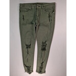 VIP Jeans Womens Size 11/12 Olive Green Distressed Ripped Skinny Denim Pants